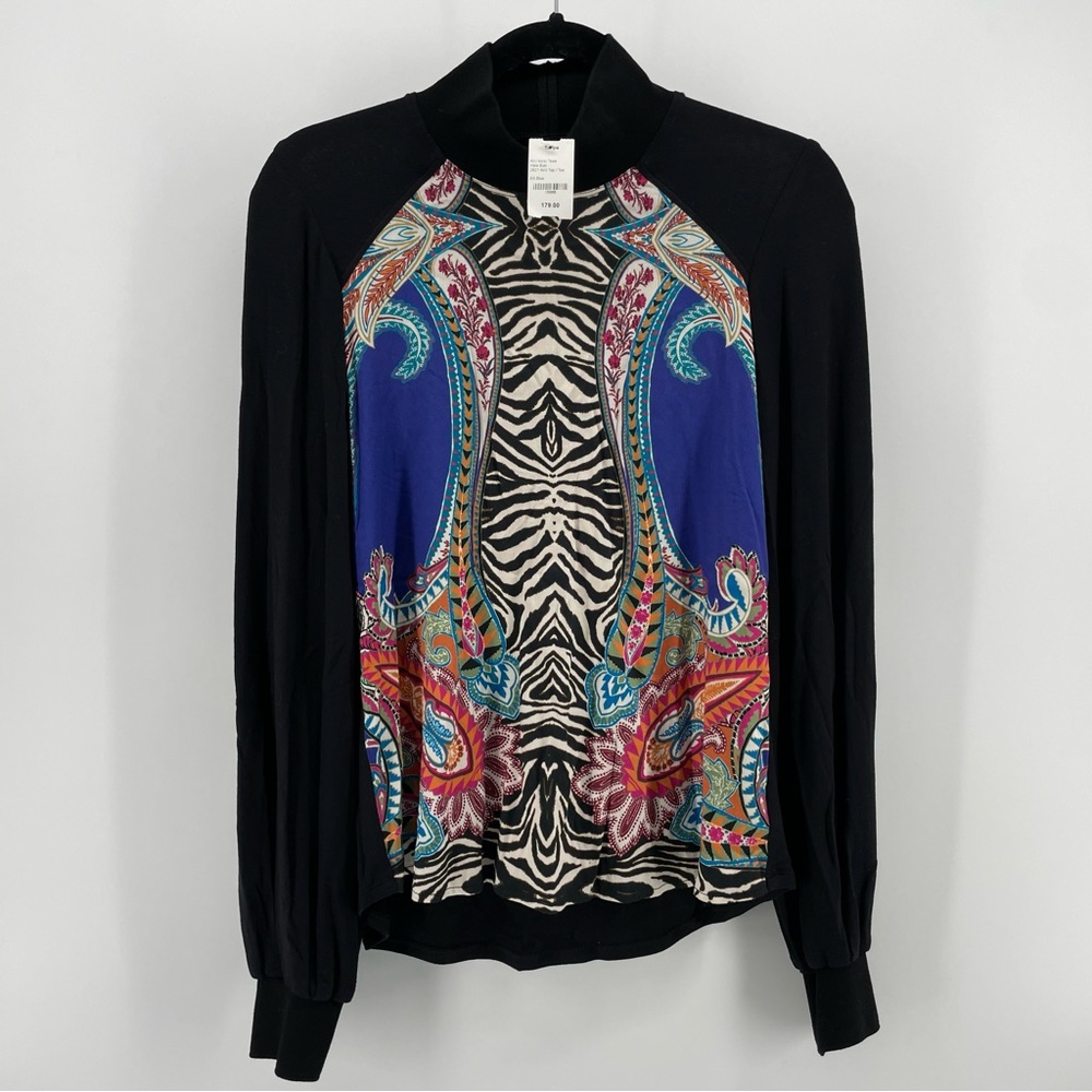 Hale Bob NWT Black Mixed Print Blouse XS